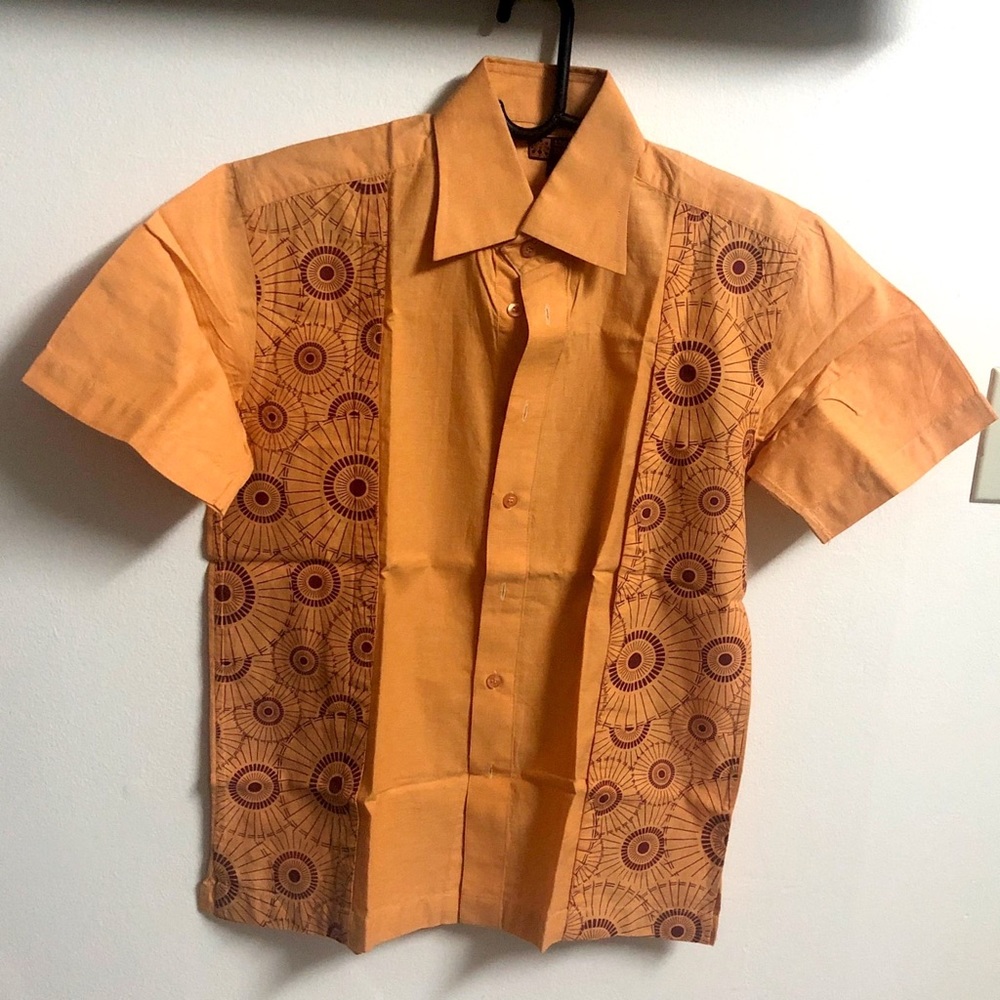 Men’s Yellow half sleeve shirt. Hand print.